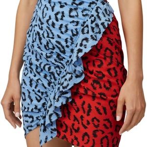 A.L.C Red and Blue Geller Leopard Skirt w/ Ruffle (NWT)